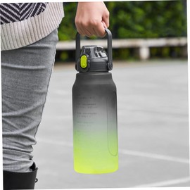Water Bottle Sport Drink Bottle BPA Free Straw Sports Water Cup with Time Marking and Lock Cover Leakproof Plastic for Camping Gym Yellow Black 1.5L-