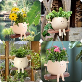 Adorable Resin Face Planter Pot for Succulents – Decorative Indoor/Outdoor Flower Pot, for Home, Office, Balcony, and Garden Décor – Novelty Cactus Hanging Planter