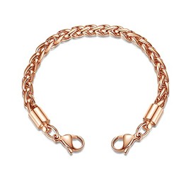 LinnaLove-Stainless Steel Wheat Chain Interchangeable Medical Bracelets-Match Medical alert id tag(Rose gold-7 IN)