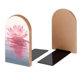 Beautiful Pink Lotus Book Ends Decorative Wood Bookends for Shelves Kids Room Desk Home Office Book Stoppers for Magazines,Books, DVDs, 1 Pair/2 Pieces(5x3.1 in)