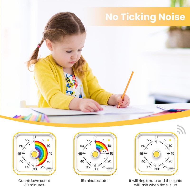 InfPokid Visual Timer for Kids with Pause Function, Cute Silent