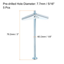 sourcing map 5Pcs Spring Toggle Bolt Anchors, 1/8"x3" Butterfly Anchors Male Thread Spring Loaded Hollow Wall Round Head Toggle Bolt