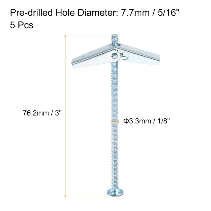 sourcing map 5Pcs Spring Toggle Bolt Anchors, 1/8"x3" Butterfly Anchors