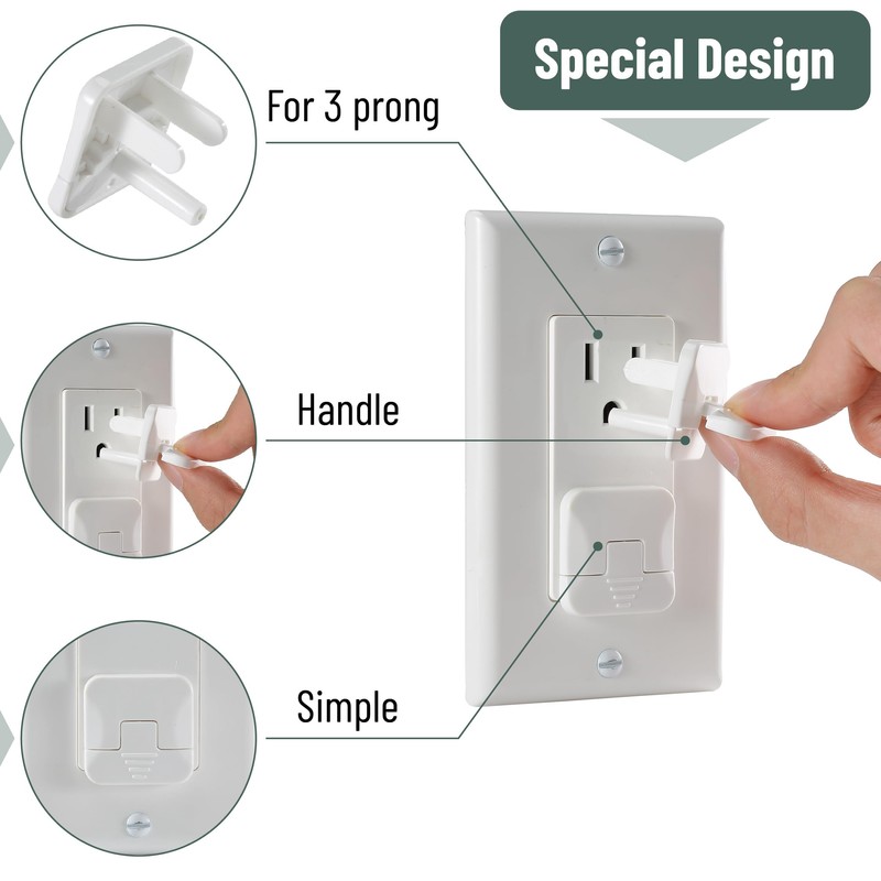 Bates- Outlet Covers Child Proof, 40 Pack, White, 3 Prong