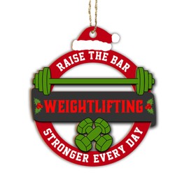 Weighlifting Christmas Ornament, Weight Lifting Powerlifting Wooden 2 Layers Ornament, Weightlifter Ornaments, Dumbbell Fitness Gym Workout Ornament, Gift for Trainers Body Builders Weightlifters