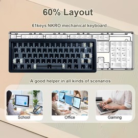 ZUOYA GMK61 60% Mechanical Keyboard Kit,Triple Mode BT5.0/ Wired/2.4GHz Wireless Gaming Keyboard RGB Programmable Hot Swap PCB Custom Barebones 61 Keys Gasket-Mounted Compact DIY Kit (White)