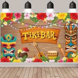 EULAPGOE Tiki Bar Hawaii Party Decoration Banner, 180 x 110 cm Hawaiian Party Background, Background Banner for Hawaiian Party Decoration, Tiki Banner Aloha Background Banner