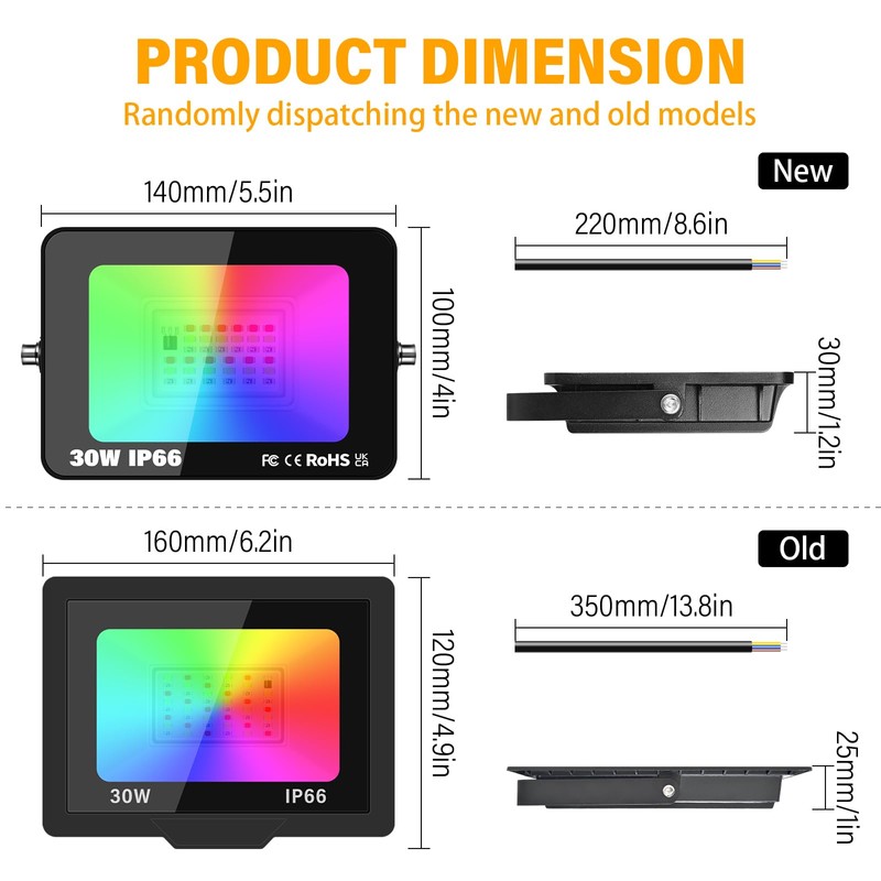 PICAA RGB LED Outdoor Spotlight, 30 W Floodlight with Remote