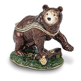 Jere Luxury Giftware Bejeweled Cody Kodiak Bear, Pewter with Enamel Collectible Trinket Box with Matching Pendant Necklace