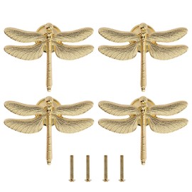 Be In Your Mind 4 Pieces Dragonfly Knobs Handles Unique Dragonfly Shape Decorative Handles with Mounting Screws Furniture Fittings Accessories for Cupboard Wardrobe Drawers Chest of Drawers Gold