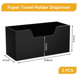 2 Pack Black Countertop Paper Towel Dispenser, Acrylic Folded Paper Towel Dispenser Napkin Holder C-fold or MultiFold Trifold Paper Towels for Bathroom, Kitchen, Restaurant