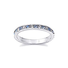 Rhodium Plated Sterling Silver Wedding & Engagement Ring Aquamarine & White CZ Channel set Eternity Ring 3MM (Size 5 to 10) Size 7