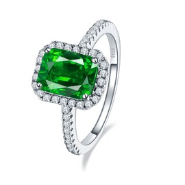 Bonlavie Women's 3.6ct Emerald Cut 8x6mm Green Emerald Solid 925 Sterling Silver Anniversary Ring (L)