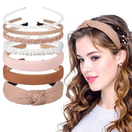 Wanmu 7 Pcs Headbands for Women Girls, Knotted Headband Trendy Non Slip Hairbands Cute Hair Accessories Thick or Thin Head Bands