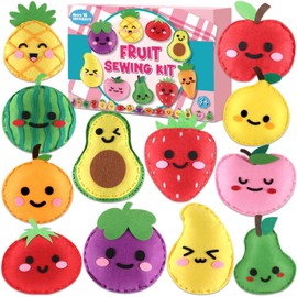 ZOIIWA Obst-Nähset für Kinder, Filz, DIY, Kunsthandwerk, Obst, Gemüse, Bastelset, Lebensmittelnähen, Filz, Plüsch, Ornament, Stickerei, Schlüsselanhänger, Geschenk für Mädchen, Jungen, Anfänger, ab 4