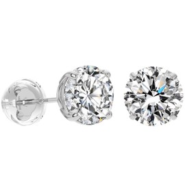 Real Solid 14k Gold Solitaire Round Cubic Zirconia CZ Stud Earrings (5mm, White Gold)