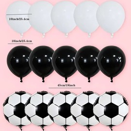 15Pcs 18 Inch Soccer Foil Balloons set，Black whiteLatex Balloons for Soccer Birthday Party Soccer Sports Theme Party Decorations，Baby Shower Birthday Party，Birthday Parties,World Cup Decorations