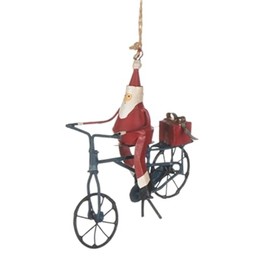Shoeless Joe Santa on a Bike Christmas Tree Hanging Ornament - Resin - Red - Vintage Style - Christmas Occasion