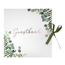 Wedding Guest Book Green Floral with Ribbon Close, Anniversary Guest Book, Birthday Guest Book