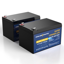 GOLDENMATE 12V 12Ah Lithium LiFePO4 Deep Cycle Battery 2 Pack, 5000+ Cycle Rechargeable Lithium Iron Phosphate Battery for Solar, Fish Finder, Power Wheels, Lighting, with 12A BMS