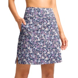 Viodia 18" Skorts for Woman with Pockets High Waisted Golf Tennis Skirts Knee Length Long Skort for Women Dressy Casual Pink_Purple_Flower-M