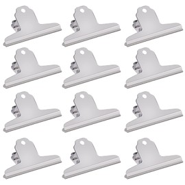 GUOKOFF 12 Pack Large Binder Clips, 120mm Metal Hinge Clip, Large Bulldog Clip, Metal Binder Paper Clips, Silver Tone Stainless Steel Binder Paper Clamps, File Money Clamps for Office School