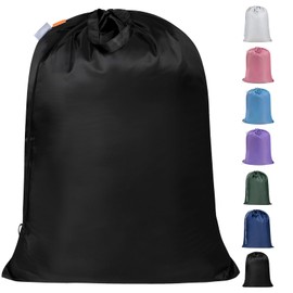 Polecasa Heavy Duty Large Laundry Bag with 130gsm Tear Resistant Fabric, ID Tag and Handles, Easy to Carry Dirty Clothes Drawstring Bag, Perfect for College Dorm, Travel, 28”x36”, Black