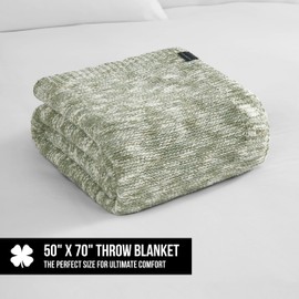 Lucky Brand Logan Taupe/Sage Chenille Knit 50"X70" Throw Blanket - Luxurious Soft Blanket for Ultimate Comfort and Cozy Warmth