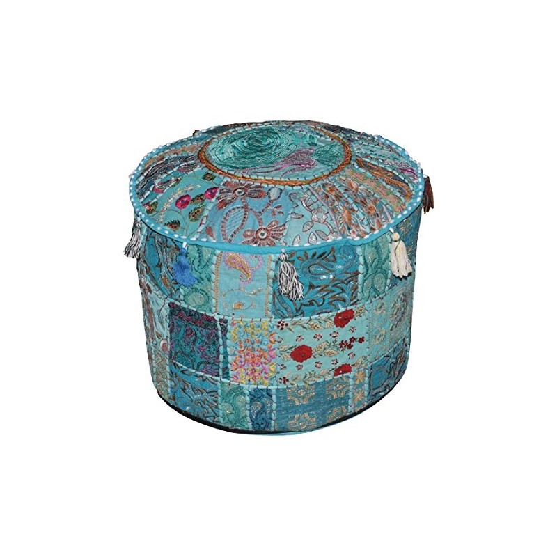 Rajasthali Indian Comfortable Floor Cushion-Cotton Ottoman Embellished with Patchwork and