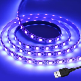 iNextStation USB UV Black LED Light Strip, 2M/6.6ft 5V SMD5050 LEDs 395nm-405nm Waterproof LED Blacklight Strip for Fluorescent