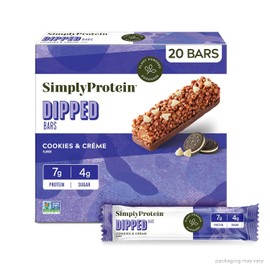 Simply Protein - Cookies & Crème Dipped Bars, 10 Bars - Plant Based Protein Snack Bars, Snacks for Kids - 7g Protein, 4g Sugar, 100 Calories - Vegan, Gluten Free, Non GMO, Kosher - 2 Boxes