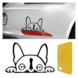 Boston Terrier Dog Peeking Car Sticker, 6 Inch Car Window Decal, Clear PET Decoration Sticker for Car, Truck, Bumper, Mirror, Laptop, Water Bottle (Black)