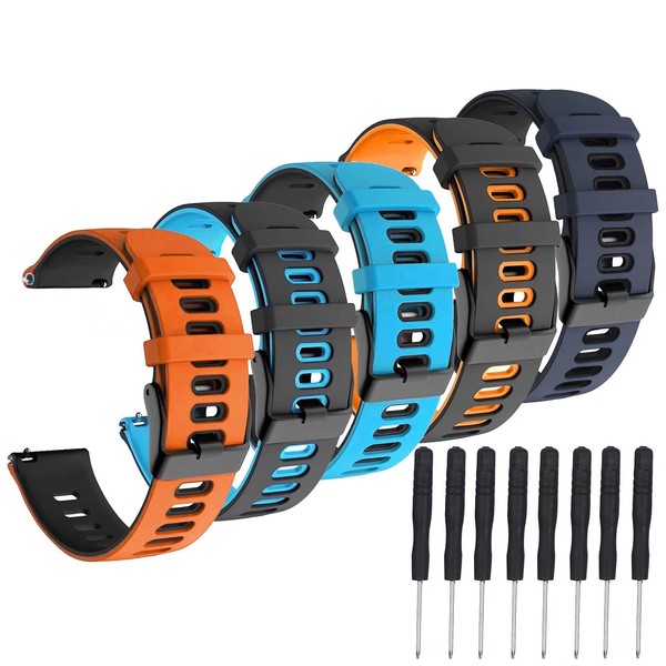 kanee 5 Pack Soft Silicone Wristbands Compatible with Garmin Watch Band Fenix 6 Quick Release Easy Fit Replacement for Fenix 5 Plus/Garmin Instinct/Fenix 6 Pro/Forunner 935/945/ Approach S60/Quatix 5
