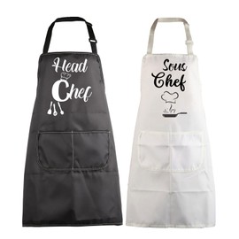 BNQL Head Chef and Sous Chef Aprons Matching Family Aprons with Pockets Mum Dad Son Daughter Kitchen Apron Housewarming Gift
