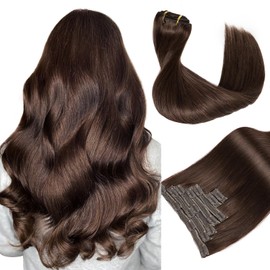 Starmo Clip in Hair Extensions Real Human Hair Dark Brown Hair Extensions Remy Weft Hair Extensions Human Hair 18 Inch 7PCS 120g Clip ins for Women