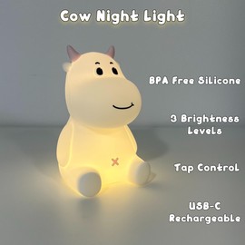 HomeCozi Cute Cow Night Light – XL Silicone Rechargeable Touch-Controlled Dimmable RGB Lamp with Adjustable Brightness & Multiple Color Modes – Ideal for Kids' Nursery, Bedroom, and Bedtime Décor