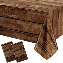 Irenare 2 Pcs Brown Wood Grain Tablecloths Rustic Plastic Table Covers for Rectangle Table, Vintage Farmhouse Tablecloth Decorations for Western Barn Birthday Wedding (54 x 108 Inches)