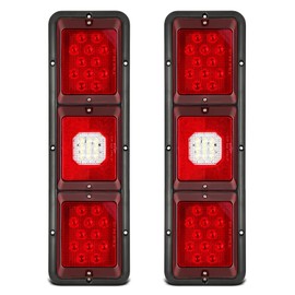 Partsam 2x LED Triple Tail Lights Rectangle Vertical Mount 40 LEDs Trailers Trucks Campers RVs Stop Turn Backup Reverse Tail Lights w Gasket Black Base Red/Clear Lens 12V