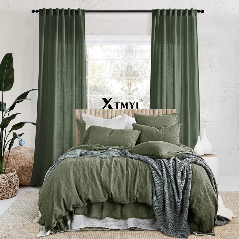 XTMYI Short Curtains for Bedroom,Pole Pocket Back Tab Linen Boho