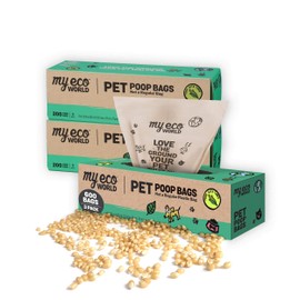 MyEcoWorld® Compostable Pet Poop Bags - Made with Corn and Other Certified Compostable Materials - 600 Bags - 3 Roll - Extra Strong - Leak Proof - Unscented - Easy to Open