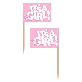 Beistle It's A Girl! Picks, 2.5", Pink/White, 50 Picks In Package