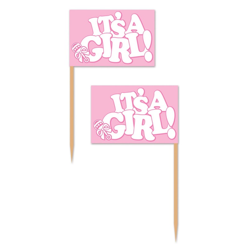 Beistle It's A Girl! Picks, 2.5", Pink/White, 50 Picks In