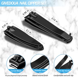 GIVEDOUA Nail Clipper Set,Premium Stainless Steel Fingernail and Toenail Clipper Cutters with Nail File,Effortless Manicure Kit Nail Tools for Men & Women, Black, 2pcs