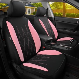 GIANT PANDA Polycotton Front Car Seat Cover Fit Toyota Rav4 Camry Highlander Corolla Prius, Washable Cloth Diamond Pattern Seat Protector (Pink-2 Pack)