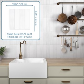 sunwings 16-Sheet Peel and Stick Backsplash Tile 9" x 9" Stacked 3D Handmade Looks Square Self Adhesive Wall Tiles for Kitchen Bathroom, White