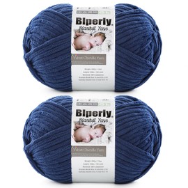 6 Super Bulky Velvet Chenille Yarn for Crocheting - 2 Skein of 200g/7 oz - Ultra Soft Heavy Weight Chunky Knitting Yarn for Baby Blankets, Amigurumi, Home Decor（Dark Blue，2 Skein）