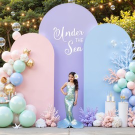 Set of 3 Arch Backdrop Covers(7.2ft, 6.6ft, 6ft) - Premium Stretchy Spandex Backdrop Arch Stand Cover for Baby Shower,Wedding,Party Decor Chiara Cover with Double-Sided Design(Pink Blue Lavender)