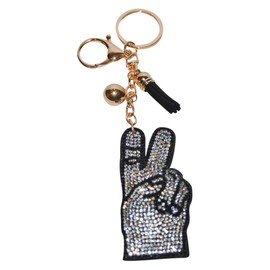 Peace Sign Keychain, Bling Backpack Key Chain, Rhinestone Peace on Earth Bag Charms, Keyfob Keyring