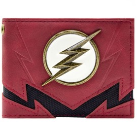 Flash Fastest Man Alive Gold Metallic Bolt Emblem Wallet Bi-Fold ID & Card Holder, Red