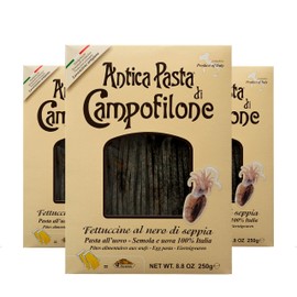 Antica Pasta di Campofilone Squid Ink Fettuccine Pasta, Traditional Artisan Egg Pasta from Central Italy, Made from Premium Italian Durum Wheat, 3 Packs x 250g